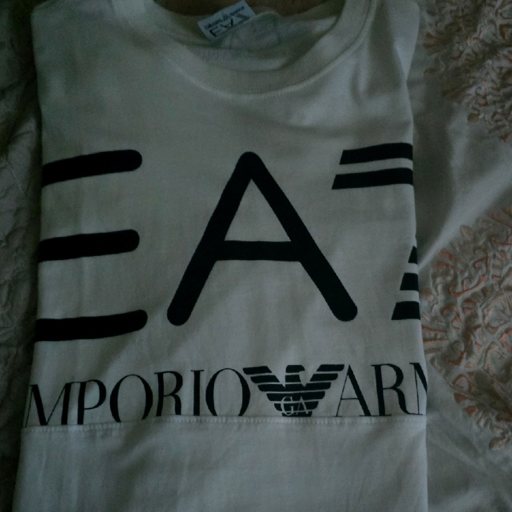 Emporio Armani Cream Tee with Black Logo